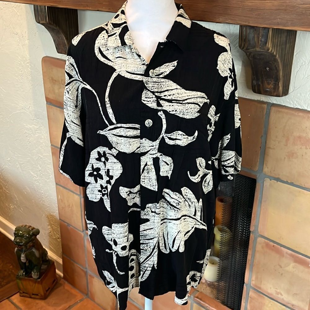 JAMS WORLD Vintage Mens Black/White Tropical Short Sleeve Button Down Shirt, L!